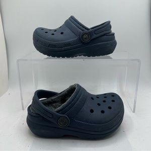 Crocs Classic Sz 7 C Toddler Faux Fur Lined Slip On Slingback Clog Navy Blue